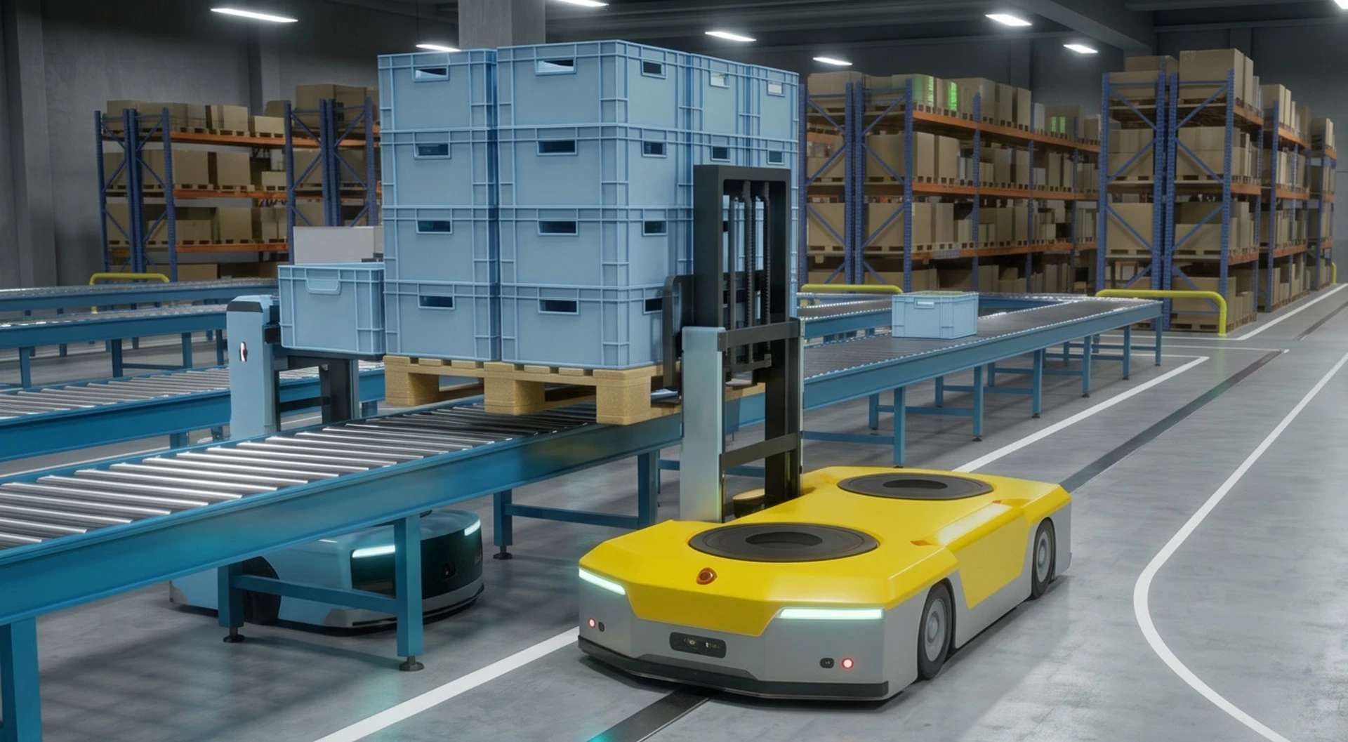 AGV robot raktárcsarnokban
